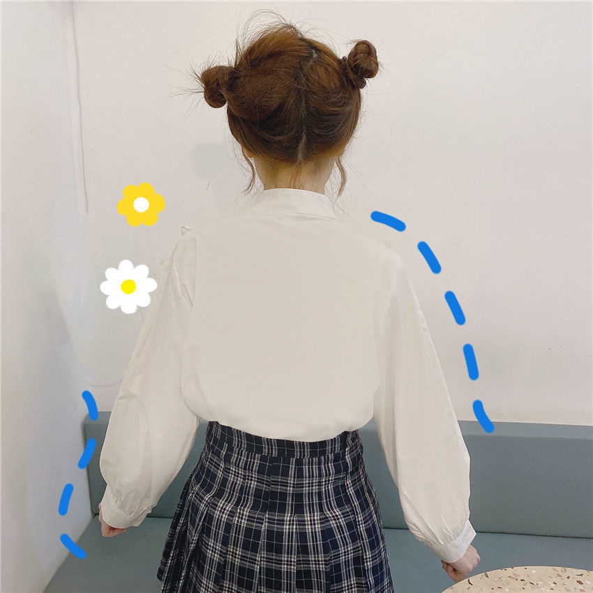 Áo Sơ Mi Trắng Tay Dài Cổ Đứng Dáng Rộng Cài Khóa Thời Trang Cho Bạn Gái