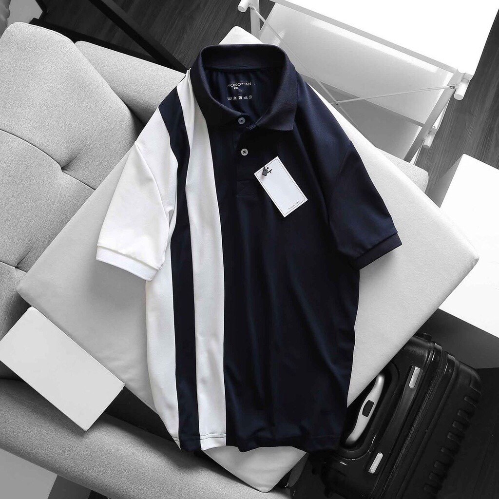 Áo polo nam cổ bẻ Xanh Đen Sọc Trắng vải poly cá sấu cao cấp AP66 PANDO