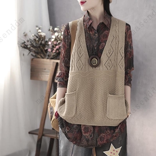 Áo Len Không Tay Cổ Chữ v Dáng Rộng Thời Trang Xuân Thu Phong Cách Retro Cho Nữ