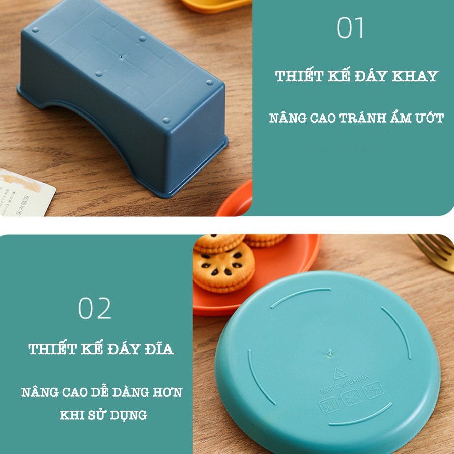 Đĩa Nhựa Decor Nhiều Màu , Đĩa Nhựa Đựng Đồ An Toàn Kèm Khay Đựng Đĩa Z015
