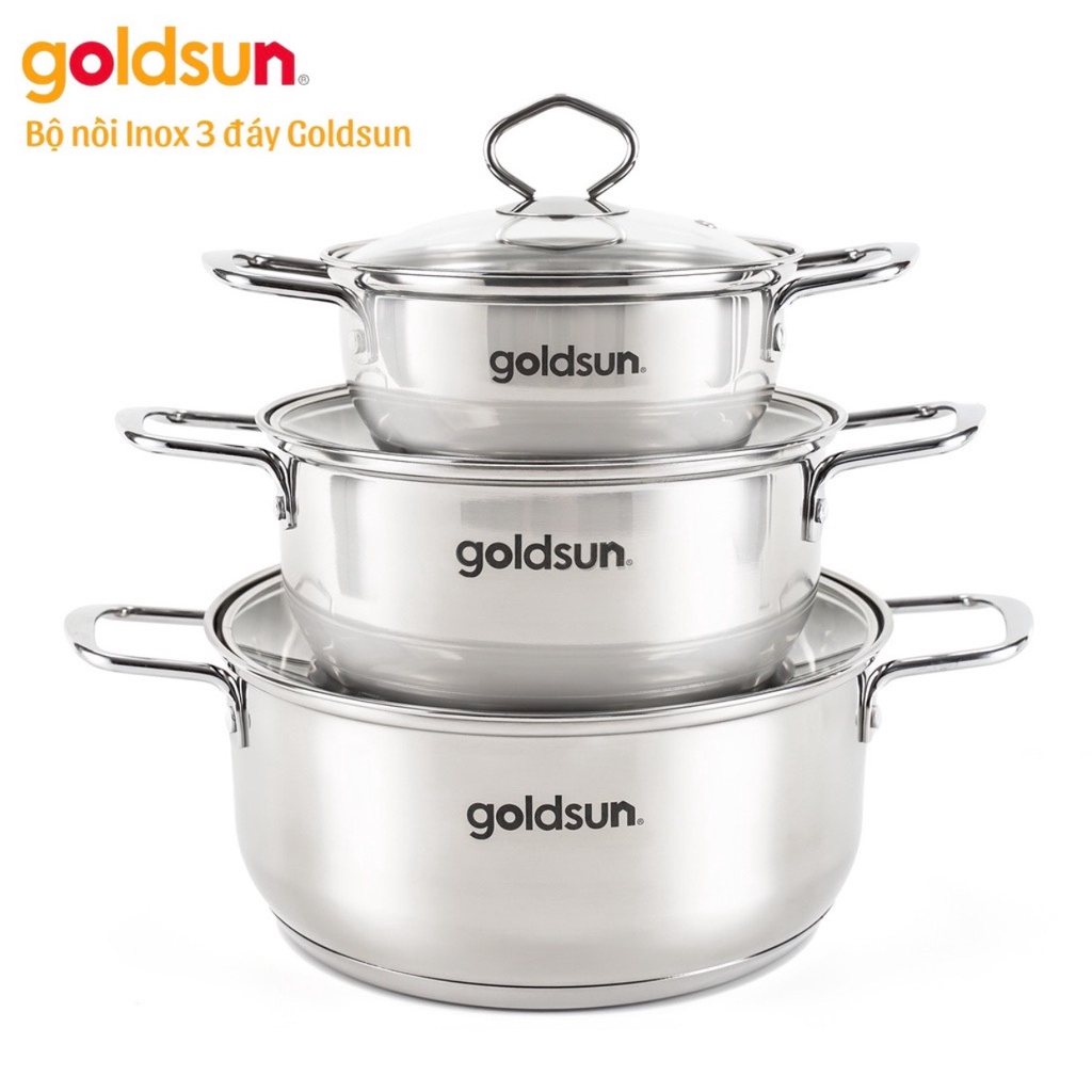 Bộ nồi inox Goldsun GE86 chất liệu inox bền tốt, sáng bóng, an toàn sức khỏe người dùng