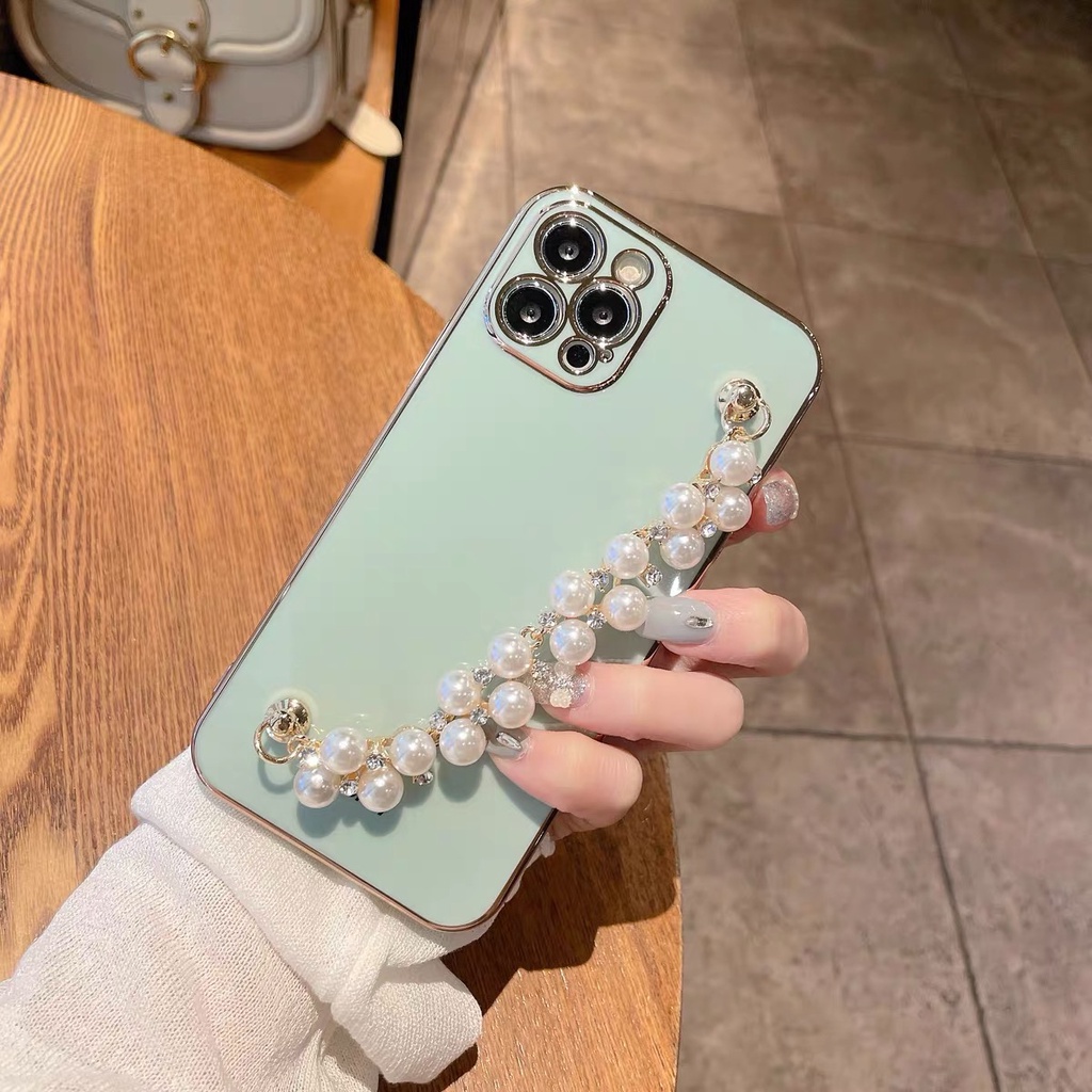 Blue plating with small drill chain  cases for Iphone 12 pro max 11 pro max xs max xr x 7 8 plus cute iphone cover cartoon soft  tpu  iphone cover