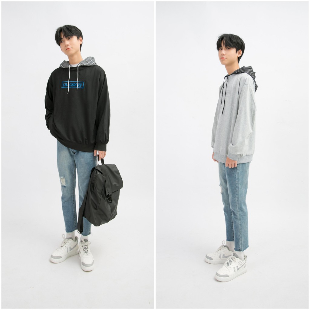 Áo Hoodie Nam Dài Tay MANDO Đen Xám Vải Nỉ Cao Cấp Form Rộng Mũ Caro Kiêu Dáng Basic Unisex Thời Trang Hàn Quốc NDN030 | BigBuy360 - bigbuy360.vn