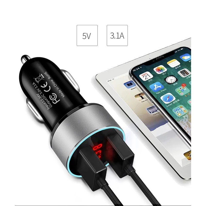 Tẩu sạc 2 cổng usb có hiển thị điện áp