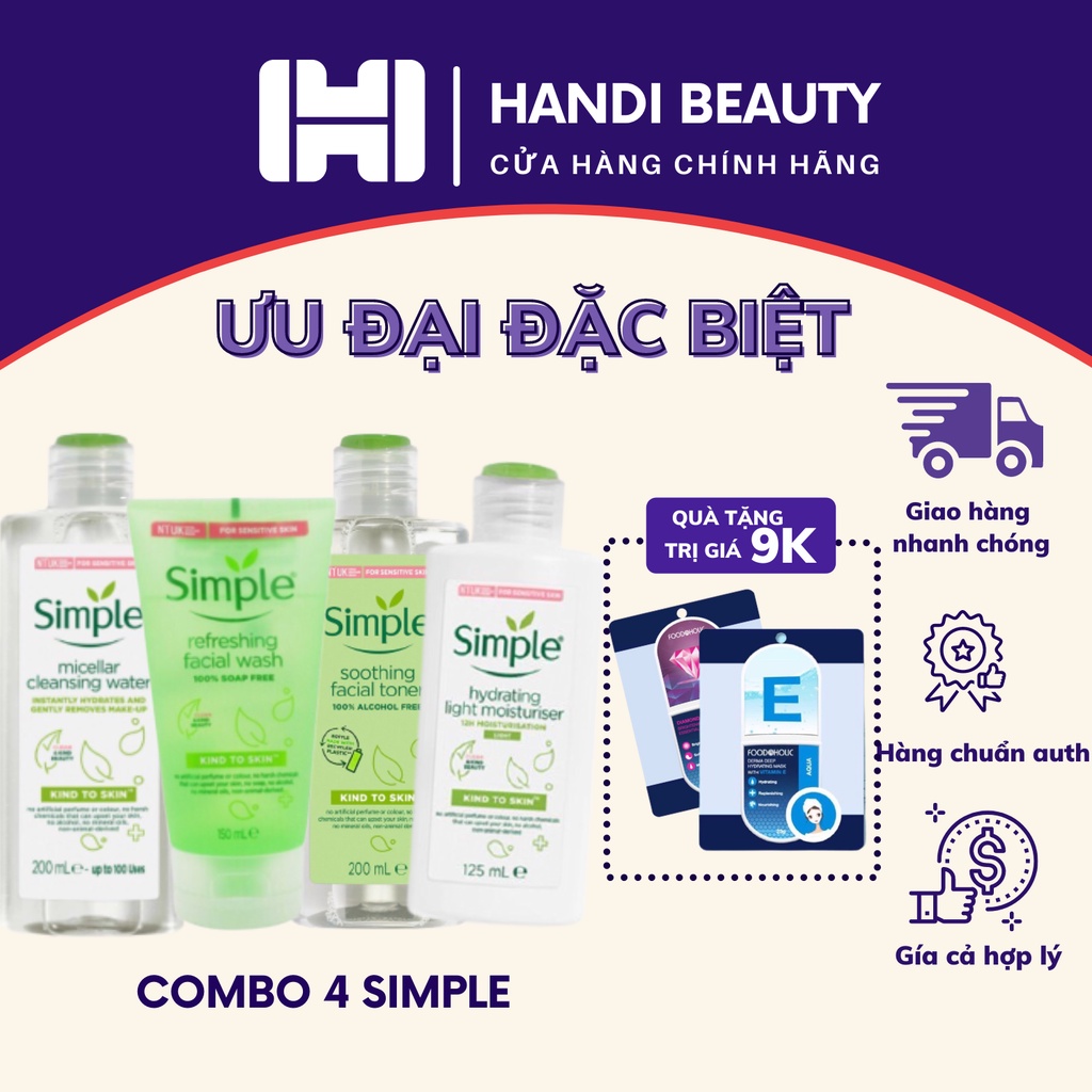 Combo  4 món Simple Chăm Sóc Da Nhẹ Dịu