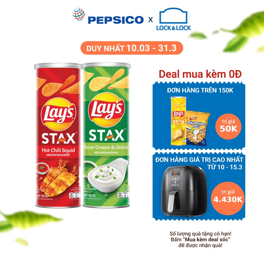 Combo 2 Snack Khoai Tây Ống Lay's Stax Mix 105g/hộp vị : : Mực sốt cay và Kem chua &amp; Hành tây