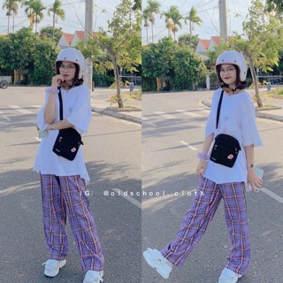QUẦN CARO TÍM NHẠT DÀI 100CM (ảnh thật/sẵn).