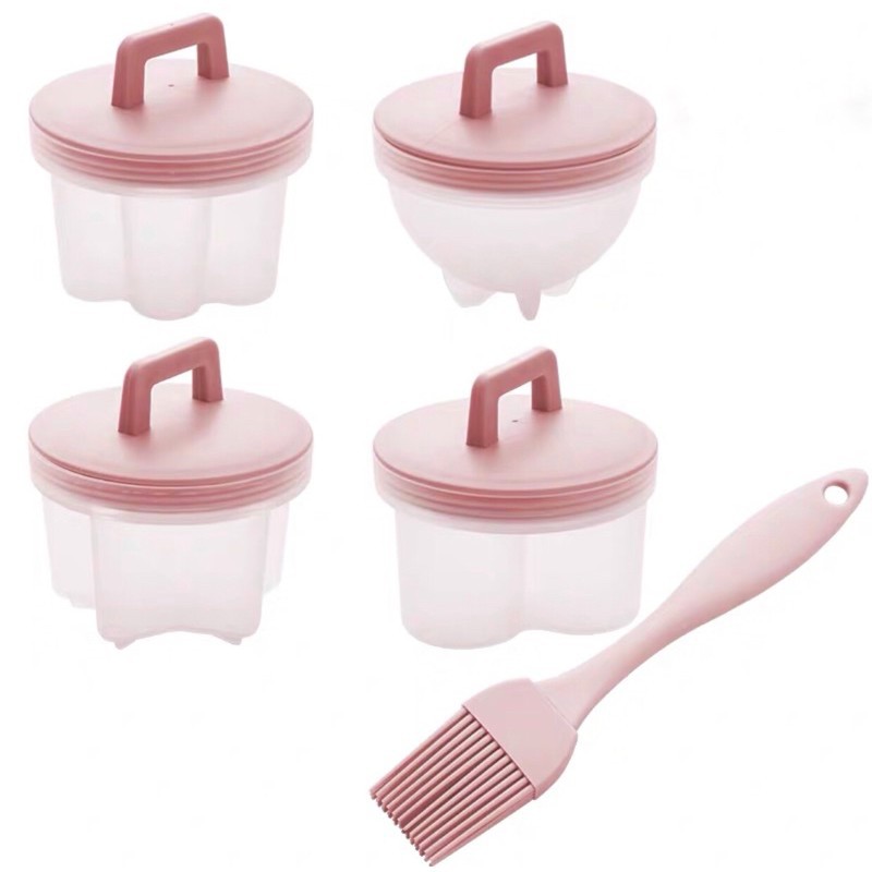 Khuôn hấp trứng, làm bánh cho bé (Bộ 4 khuôn kèm chổi quét)