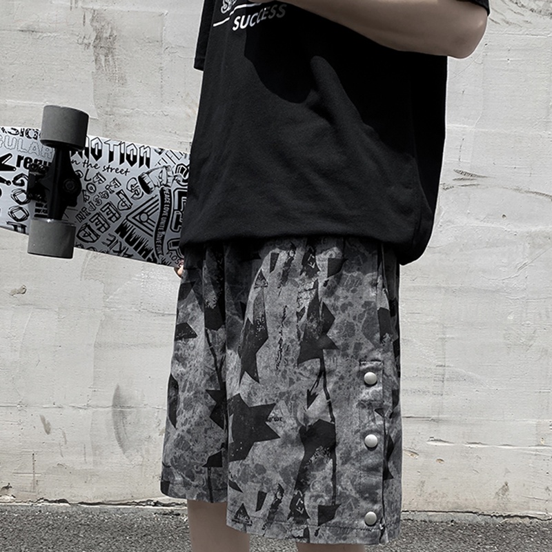 Quần Short Thể Thao Dáng Rộng Họa Tiết Rằn Ri Kiểu Hàn Quốc Cá Tính Cho Nam