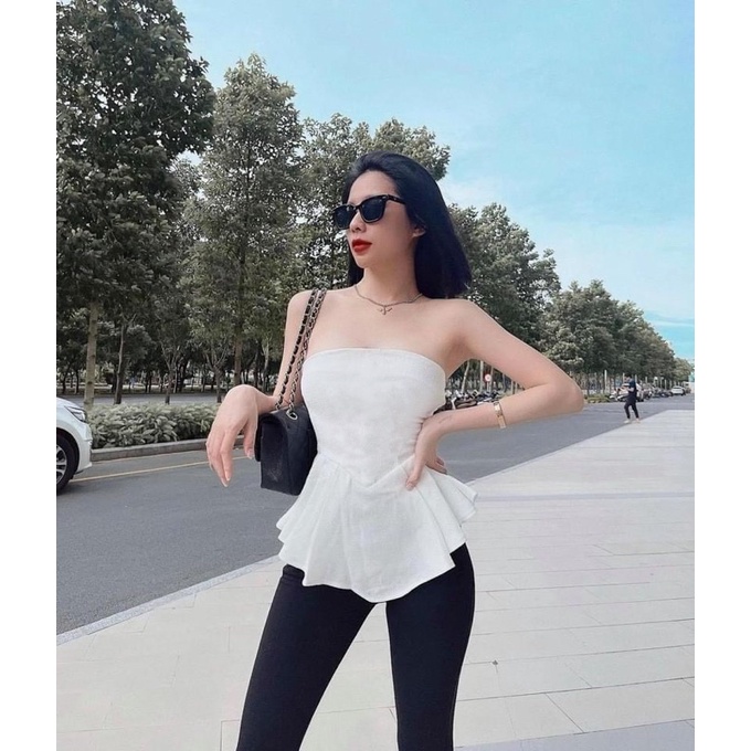 Set áo cúp peplum quần ôm lưng cao