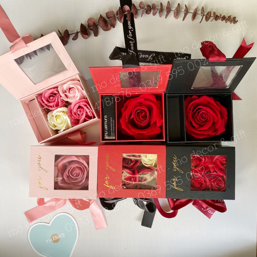 Hộp Hoa Mặt Mika Ngắn Đựng Son, Đựng Quà Kích Thước 12cm x 9,5cm x 8cm - MƠDECOR