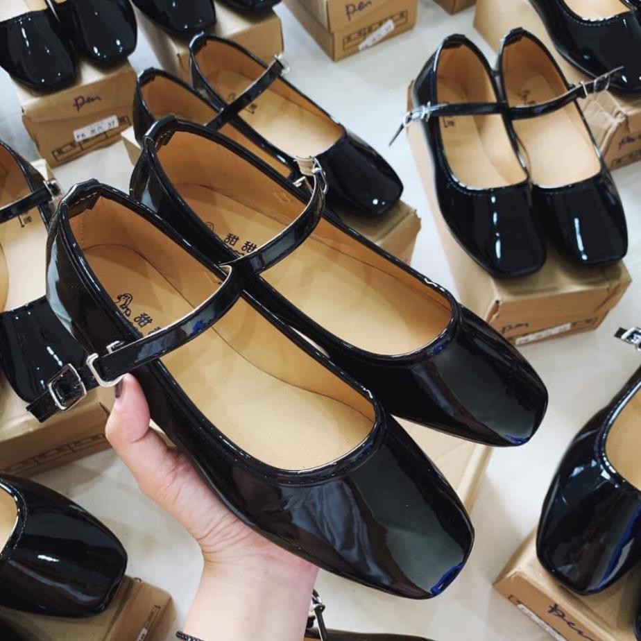 Giày bệt vintage mũi vuông da bóng | BigBuy360 - bigbuy360.vn