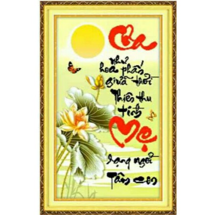 Tranh đính đá Cha mẹ -Hoa Sen DF100 - 44×71cm.