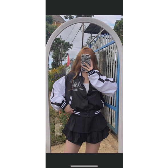 Áo Khoác Gió Bomber Hàn Quốc Black Dáng Rộng Nam Nữ Unisex Uzzlang Năng Động Trẻ Trung