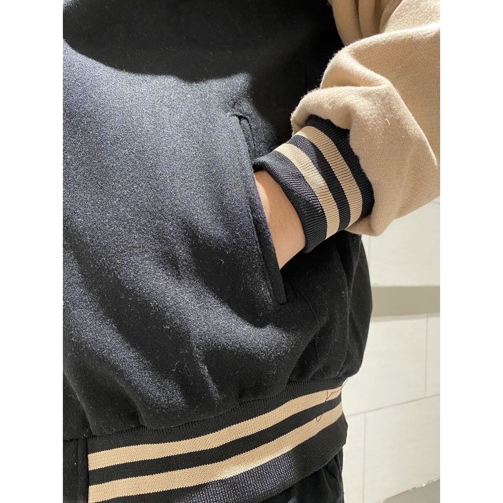 Áo Khoác Bomber Varsity Jacket Nam Nữ Chất Liệu Dạ Logo Thêu Áo 2 Lớp