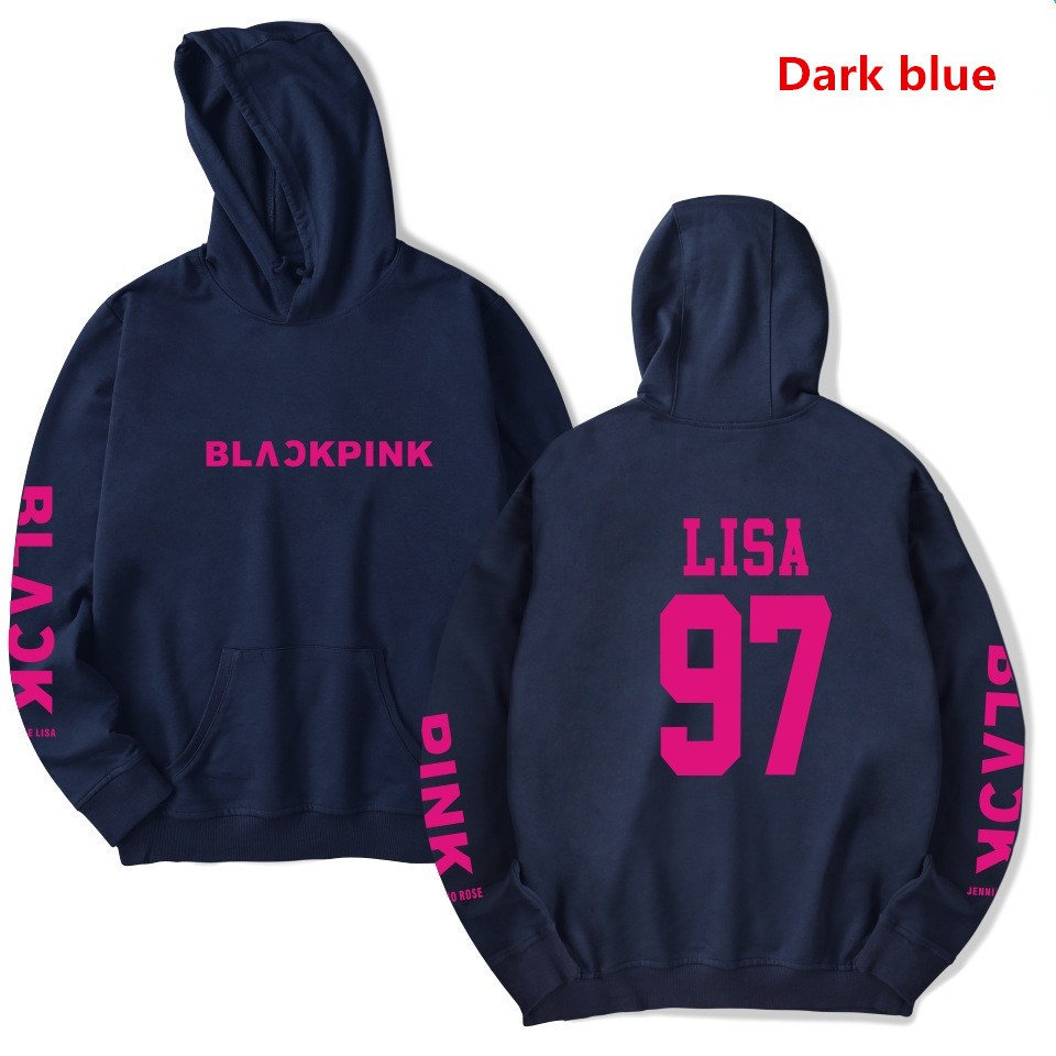 Áo có nón tay dài in chữ cho fan nữ của LISA BLACK PINK