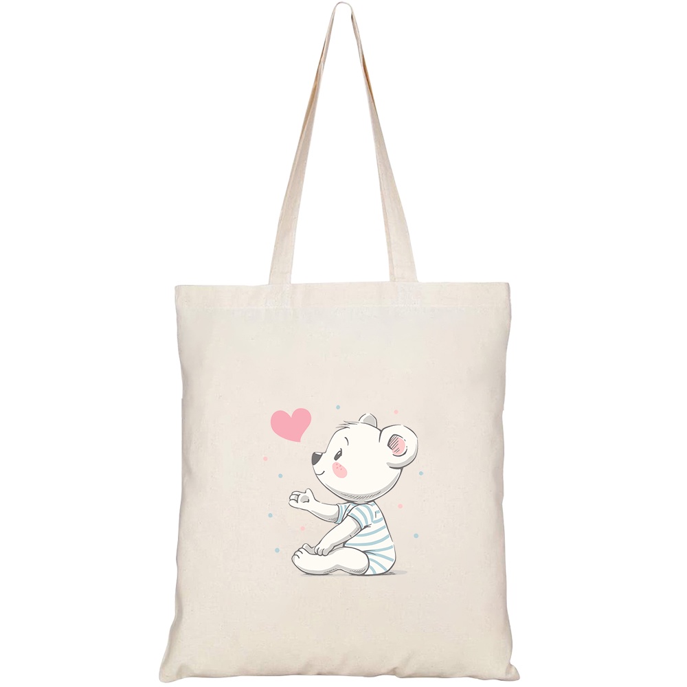 Túi vải tote canvas HTFashion in hình gấu con cute HT252