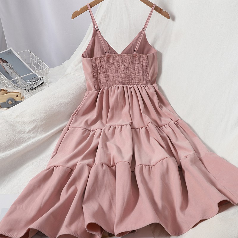 Váy Hai Dây Trơn Ba Tầng Chun Lưng Hàng Quảng Châu V21 | BigBuy360 - bigbuy360.vn