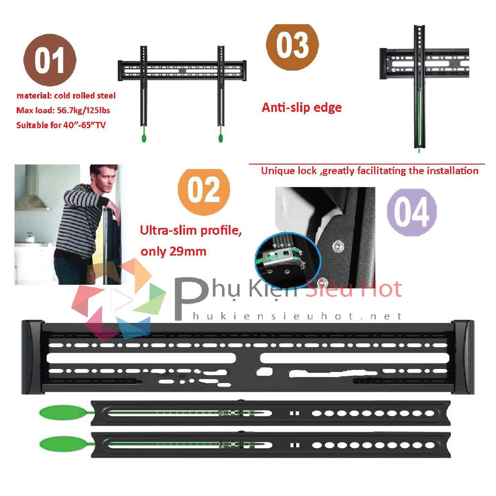 Giá treo Tivi NB C3F cho Tivi 40inch - 65inch áp sát tường