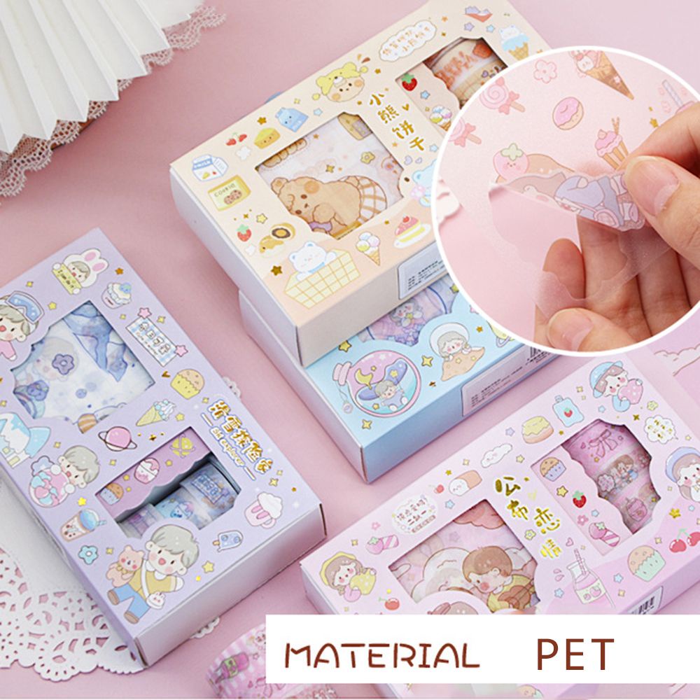 5 Cuộn băng keo dán trang trí sổ tay họa tiết hoạt hình dễ thương kèm 9 sticker diy