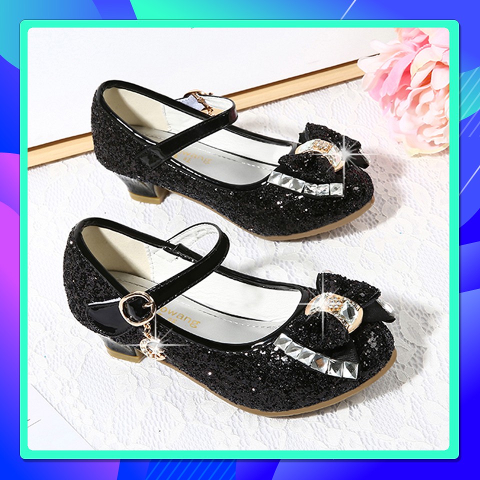 Thời trang trẻ em bé gái Giày Elsa công chúa đính kim tuyến lấp lánh cực xinh từ 2 3 4 5 6 7 8 9 10 tuổi đen, vàng