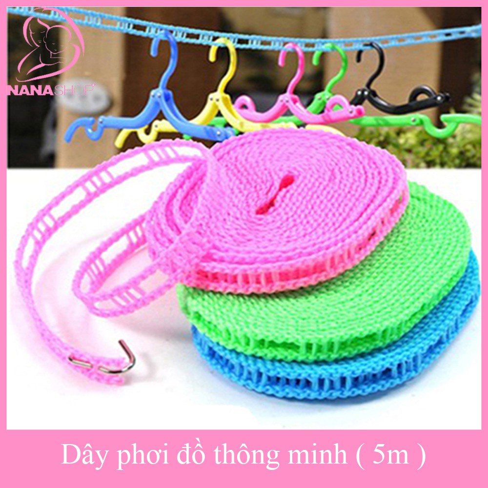Dây phơi quần áo - Dây phơi đồ thông minh dài 5m không cần cặp
