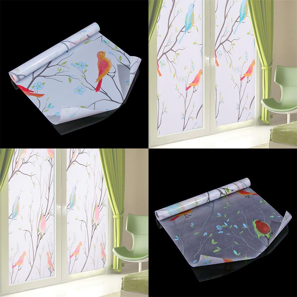 LONTIME Miếng Dán Cửa Sổ Tĩnh Điện Chống Tia Uv Hình Chú Chim Nhánh Cây 3D