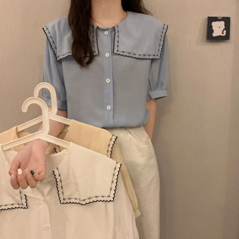 Áo somi kiểu nữ cổ điệu thêu viền hoa ulzzang