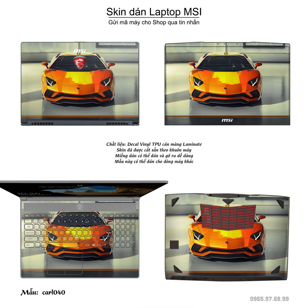 Skin dán Laptop MSI in hình xe hơi nhiều mẫu 2 (inbox mã máy cho Shop)