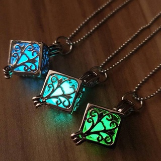 Mặt dây chuyền rỗng phát sáng Retro Cây mong ước Hình vuông có thể mở được Vòng cổ bằng kim loại Hợp kim Đồ trang sức sáng tạo sáng tạo