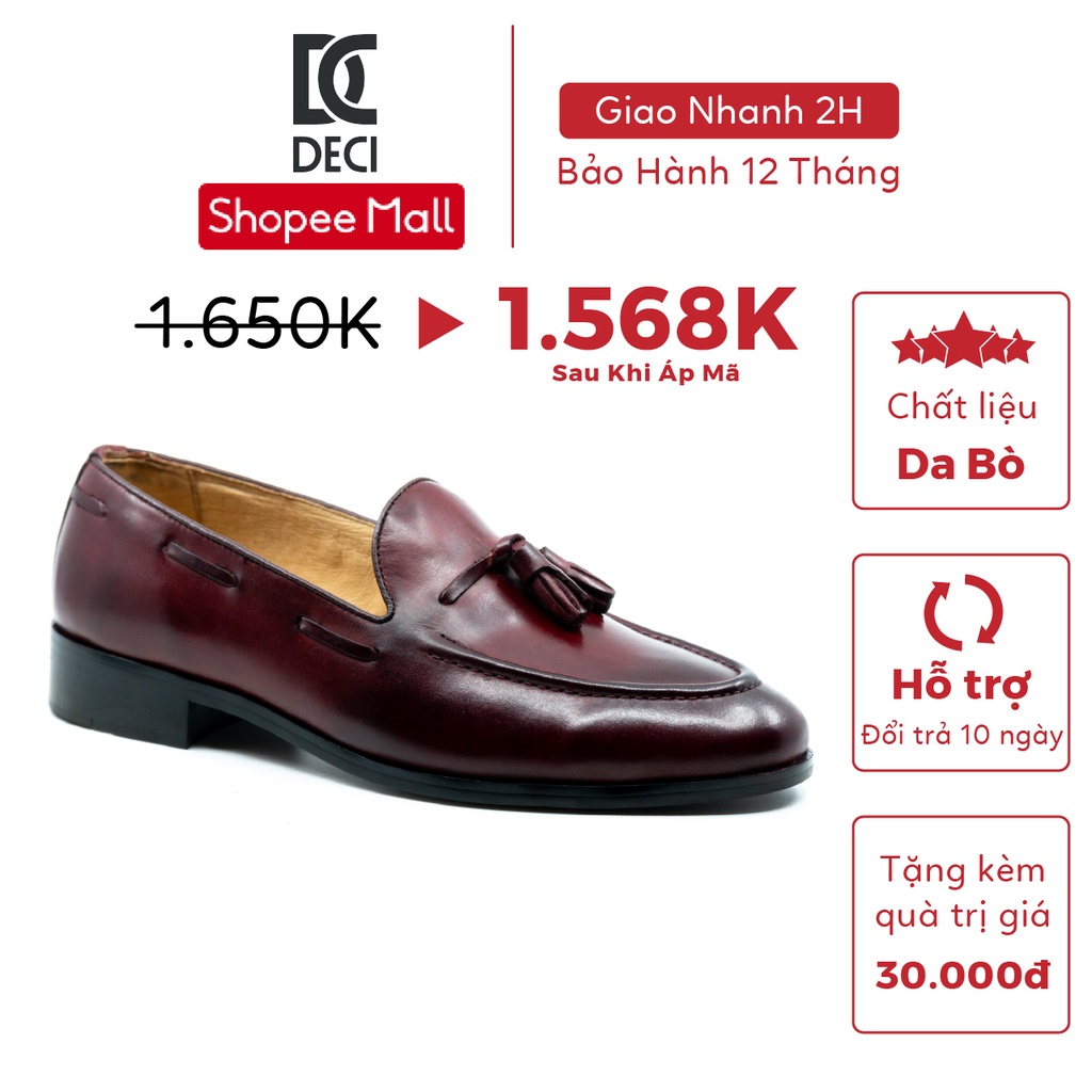 Giày tây nam DECI kiểu dáng giày lười Loafer màu rượu vang đỏ BROGUE 14