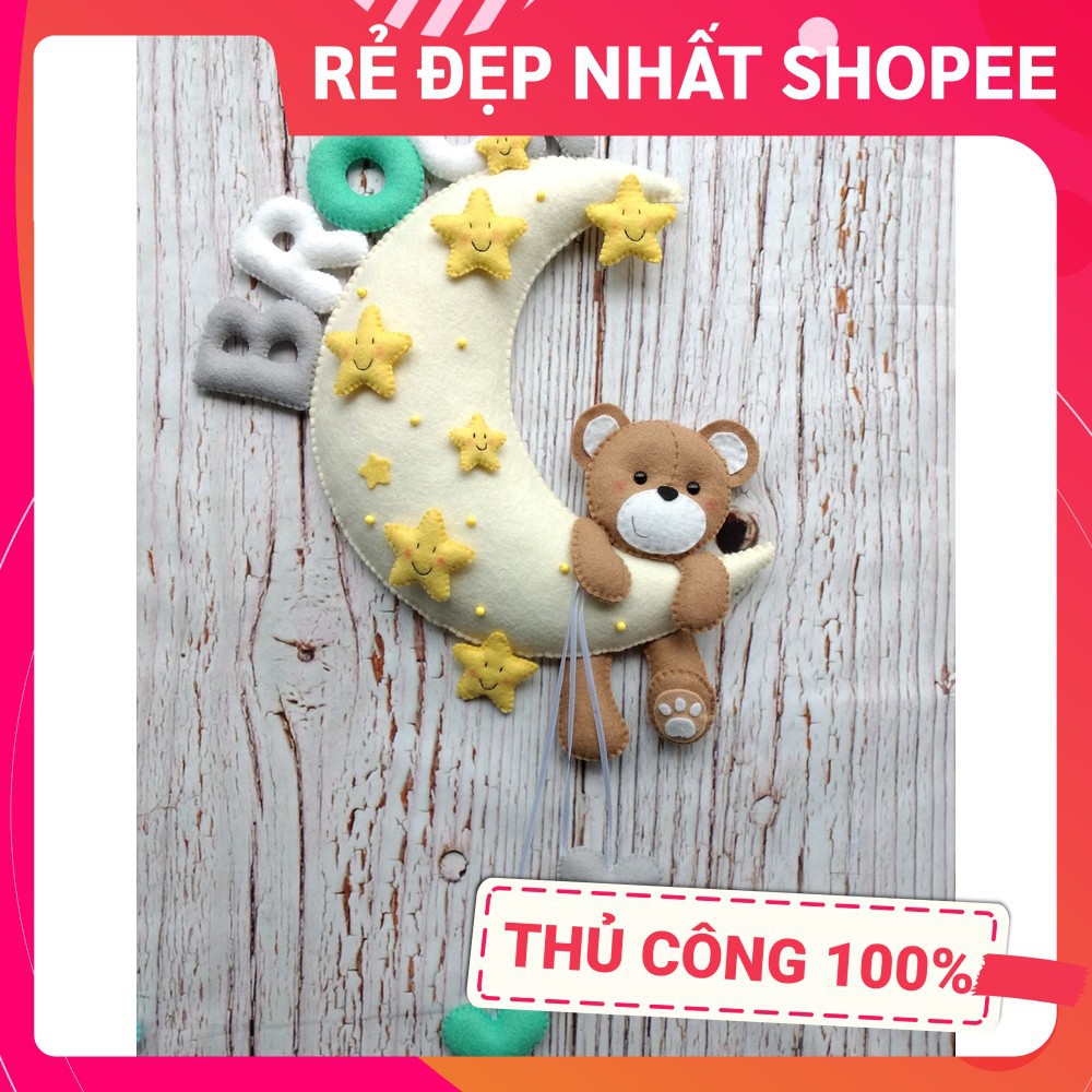 [ĐẸP NHẤT SHOPEE - FREESHIP] Bảng tên treo phòng ngủ handmade, bảng tên tròn trang trí thôi nôi cực đẹp mẫu GẤU TRĂNG