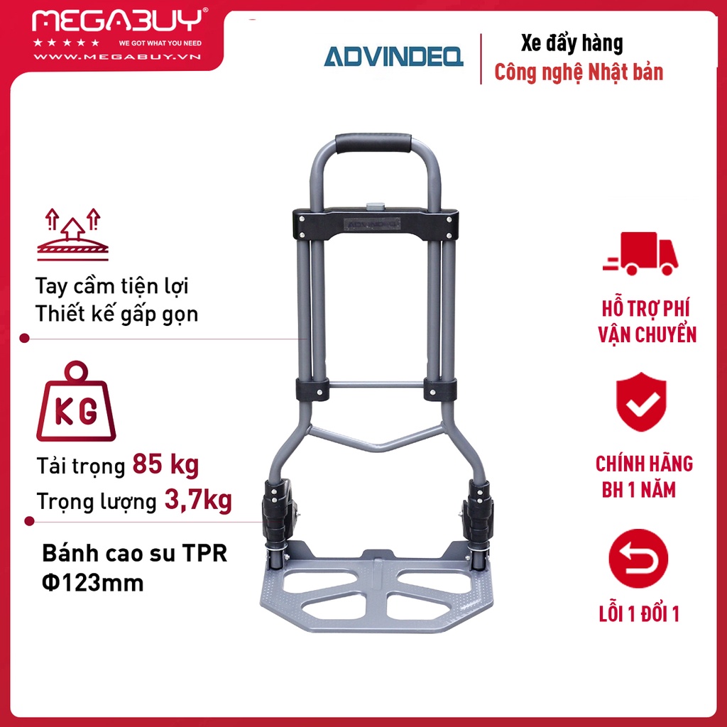 Xe đẩy hàng gấp gọn 2 bánh chở hàng 80kg Nhật Bản ADVINDEQ TL-85C, xe kéo hàng gấp gọn đa năng siêu thị truck trolley