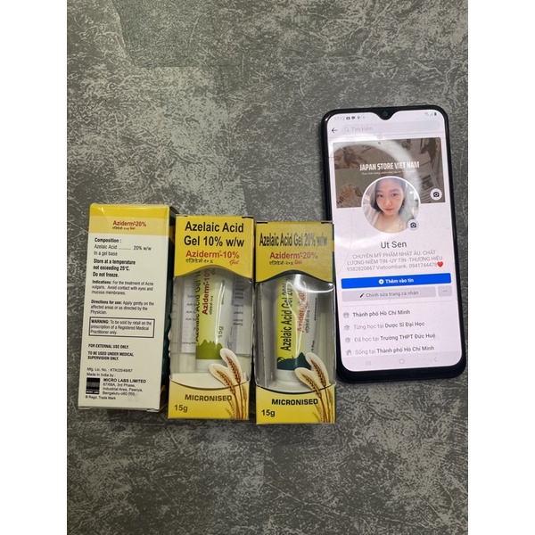 Gel ngừa mụn thâm Azelaic Acid Gel 20% & 10%  Aziderm 20% & 10% 15g
