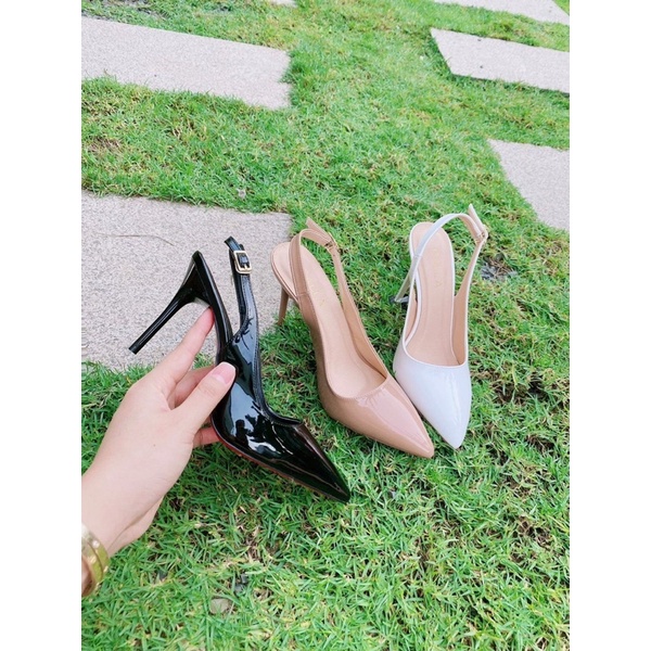 Giày cao gót bít mũi hở gót sau