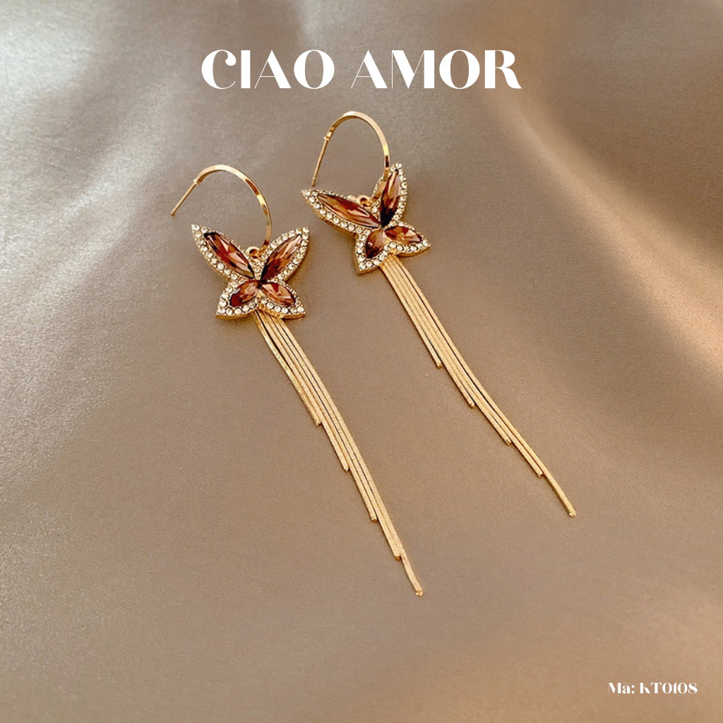 Khuyên tai nữ, bông tay dài cánh đỏ cam Trang sức Ciao Amor - KT0108