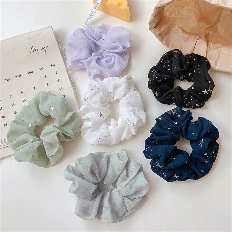 Dây Buộc Tóc Scrunchies Họa Tiết Vũ Trụ Nhiều Màu Sắc