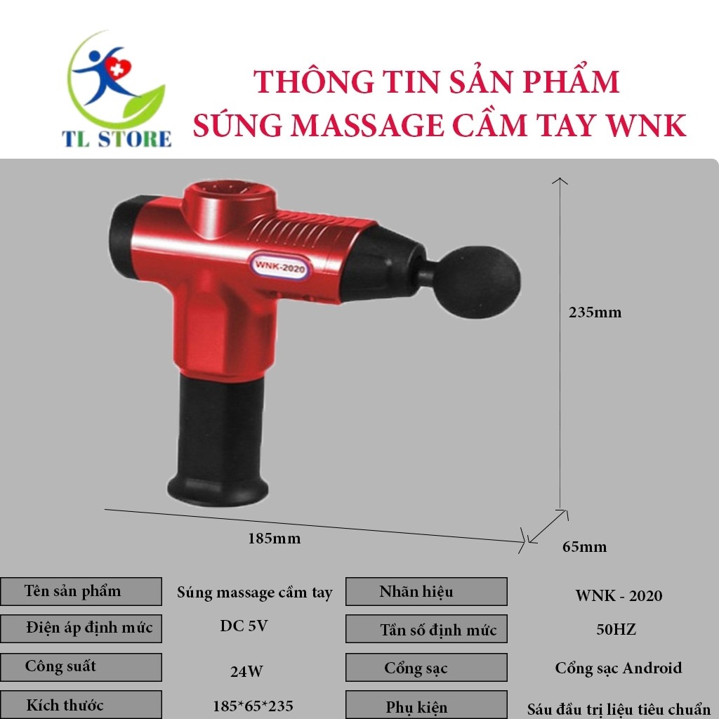 Súng massage cầm tay 6 đầu trị liệu - dụng cụ massage trị liệu đa năng WNK