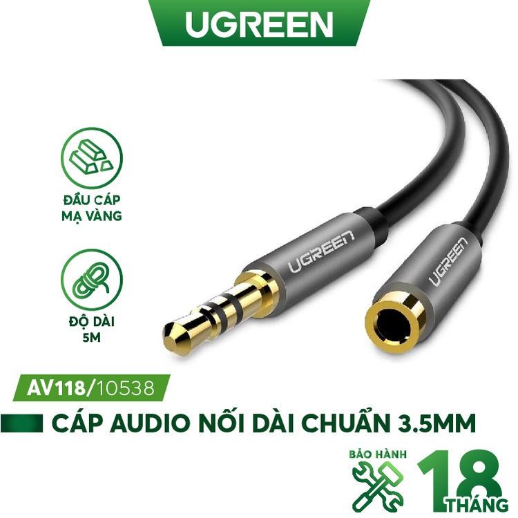 Dây AV nối dài 3.5mm đầu mạ vàng dài từ 0.5-2m UGREEN AV118