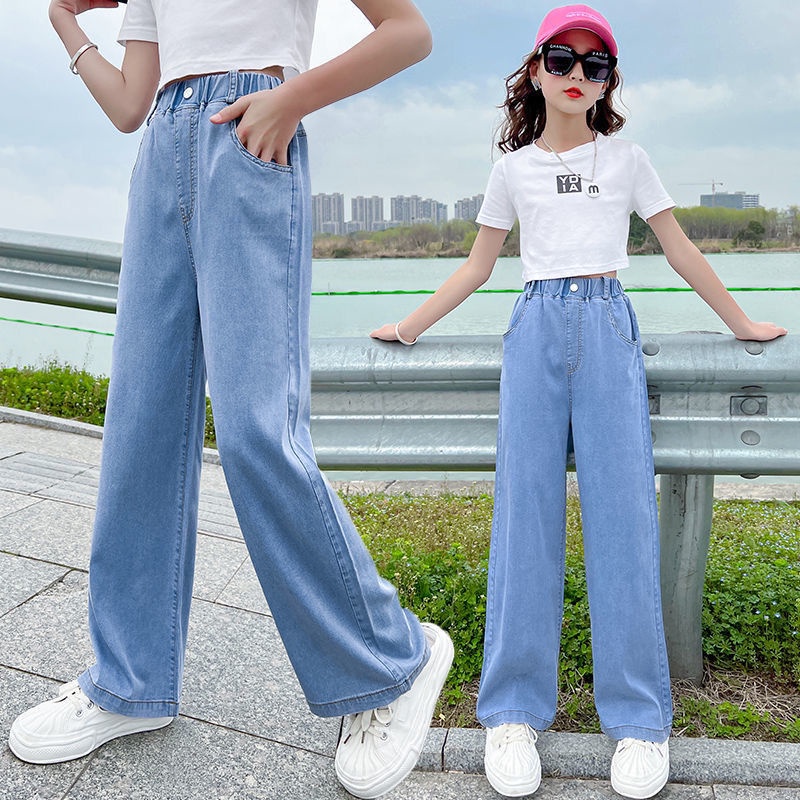 Quần Jean Ống Rộng Thời Trang Xuân Thu 2022 Cho Bé Gái