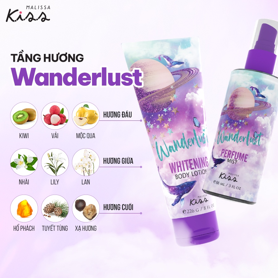 Sữa Dưỡng thể trắng da hương nước hoa Malissa Kiss Wanderlust 226g | BigBuy360 - bigbuy360.vn