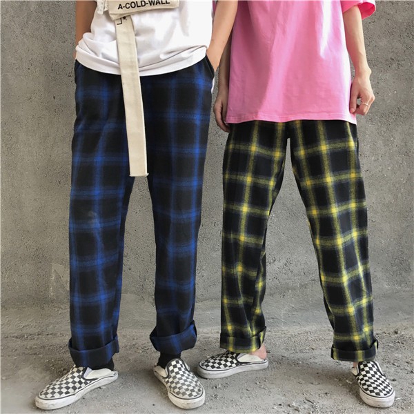 Quần Dài Ca Rô Ca Rô Phong Cách retro Với 4 Màu Tùy Chọn