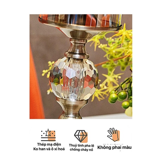 Decor trang trí. Bộ nến thuỷ tinh pha lê phong cách Âu mỹ. Cao cấp và sang trọng