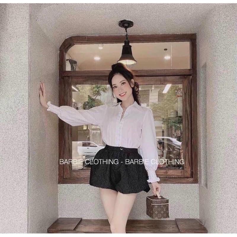 ÁO SƠ MI TRẮNG CÚC NGỌC TAY CHUN DÀI TAY