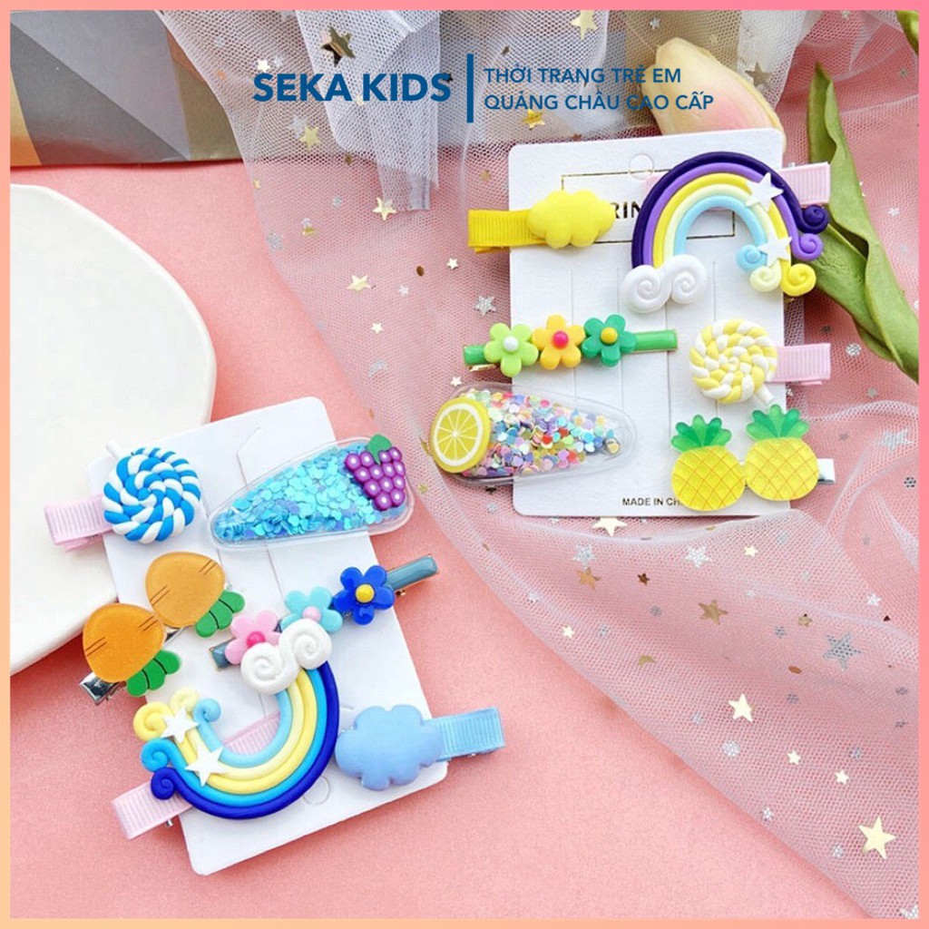 Kẹp tóc cho bé set, kẹp cầu vồng bé gái phong cách Hàn Quốc kẹp tóc mái hoạt hình cute - Seka 2105.23. CS16