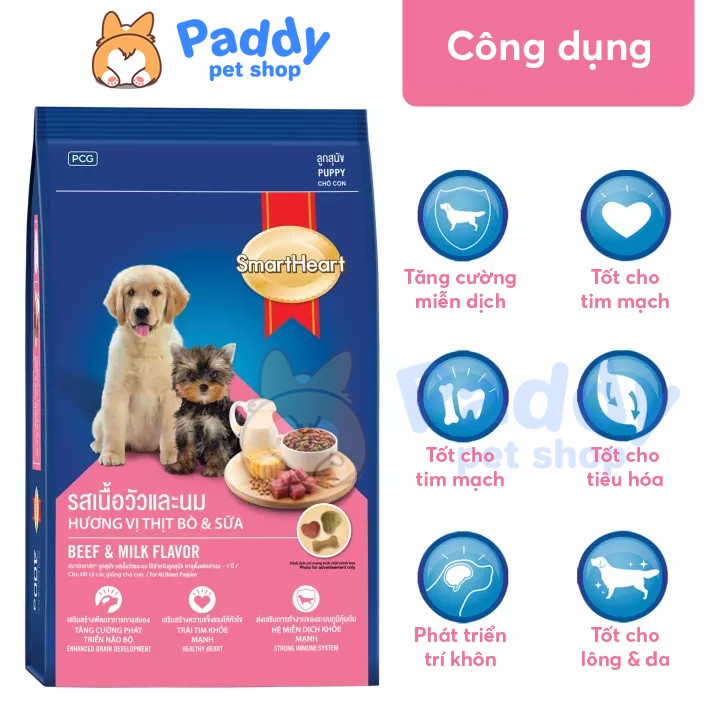 Hạt Smartheart Puppy cho chó con vị bò &amp; sữa (3kg)