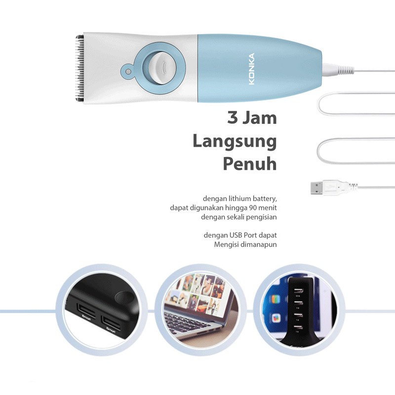 Tông đơ cắt tóc KONKA cổng usb chống nước dành cho bé