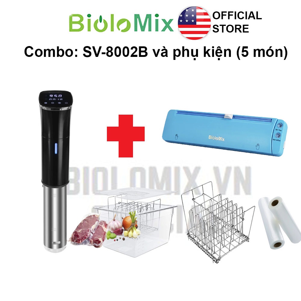 [BioloMix Brand] Combo máy nấu chậm Sous vide BioloMix SV-8002B máy hút chân không W200 và phụ kiện 5 món