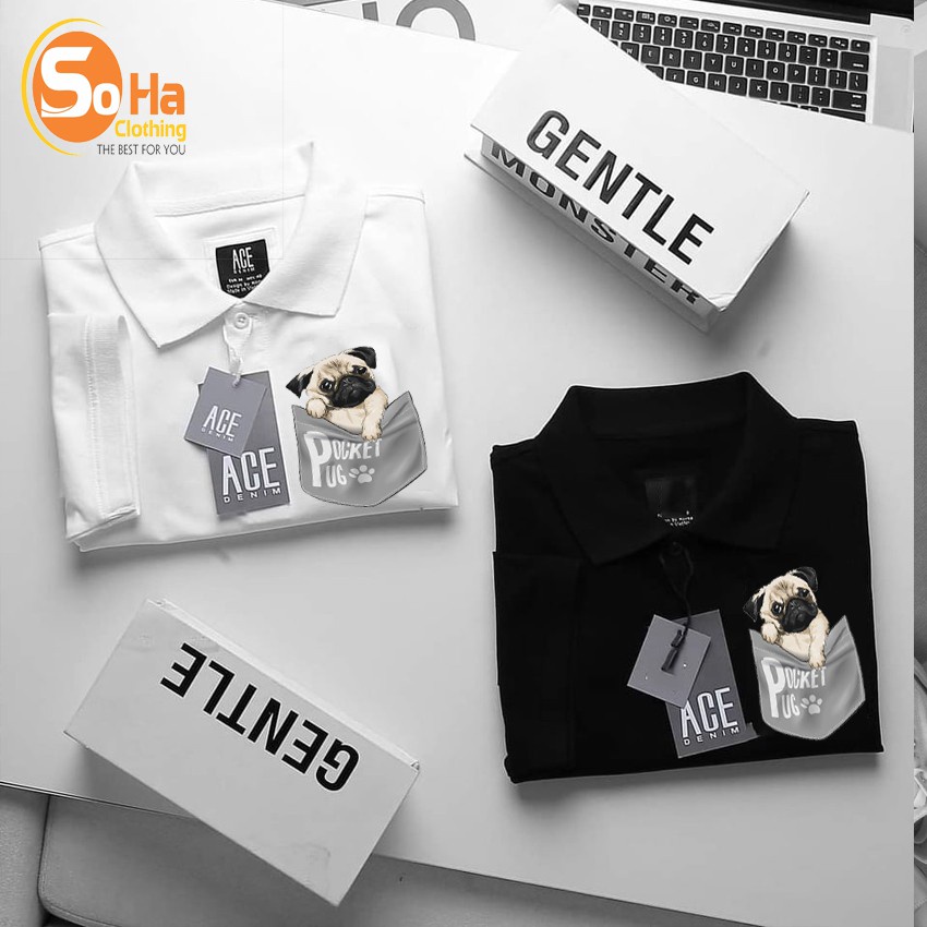 Áo Polo Nam Nữ Chất Vải Cá Sấu Thấm Hút Mồ Hôi In Chữ Pocket Thời Trang Unisex