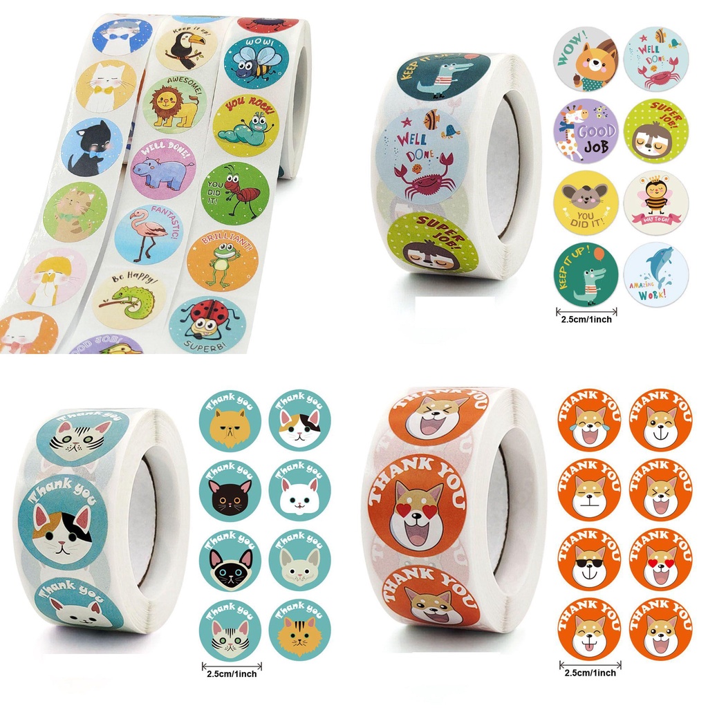 NARCISSUS 500 PCS/Roll For Kids Children Teacher Reward Stickers|Kindergarten School Stationery Labels Animals Decor Labels Study Supplies Students Games Gifts Accessories Self-Adhesive